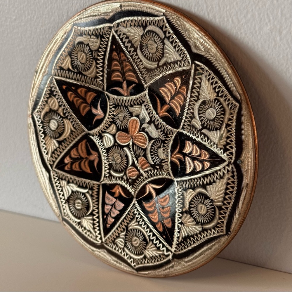 Vintage Copper Etched Plate Wall Hanging